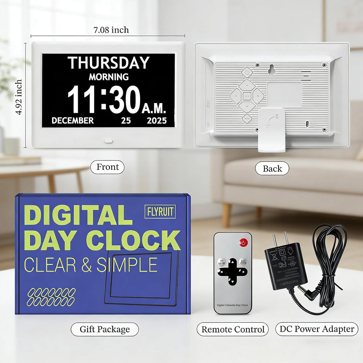 7'' Dementia Clocks for Seniors, Large Display Digital Clock with Date Time