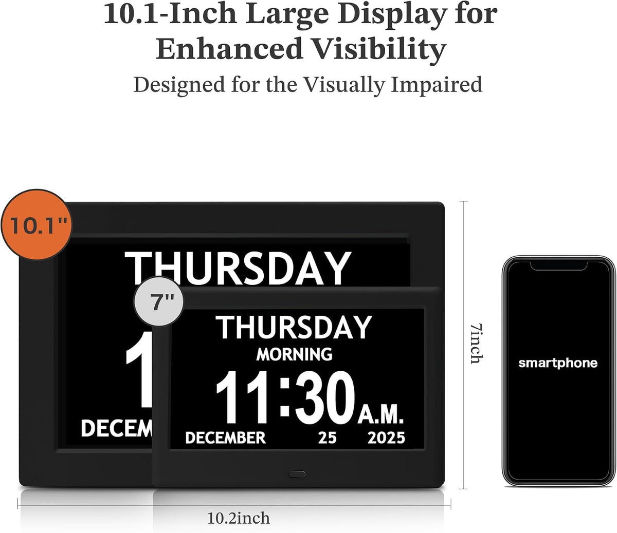 7'' Dementia Clocks for Seniors, Large Display Digital Clock with Date Time