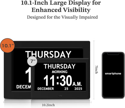 7'' Dementia Clocks for Seniors, Large Display Digital Clock with Date Time