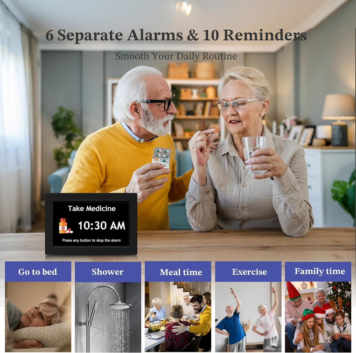 7'' Dementia Clocks for Seniors, Large Display Digital Clock with Date Time