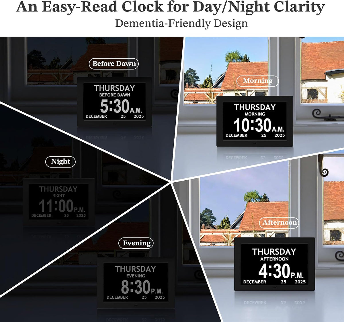 7'' Dementia Clocks for Seniors, Large Display Digital Clock with Date Time