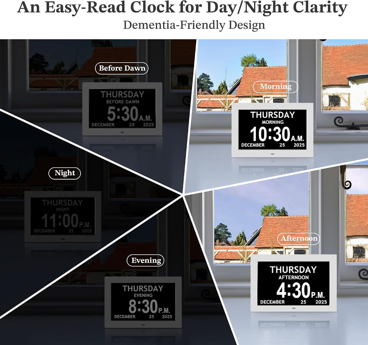 7'' Dementia Clocks for Seniors, Large Display Digital Clock with Date Time