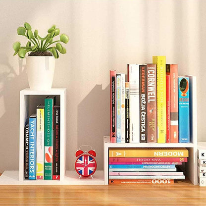 Desktop Shelf Organizer, Adjustable Wood Office Storage Rack, Counter Display Small Bookshelf for Home/Office/School(White)
