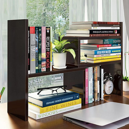 Desktop Shelf Organizer, Adjustable Wood Office Storage Rack, Counter Display Small Bookshelf for Home/Office/School(White)