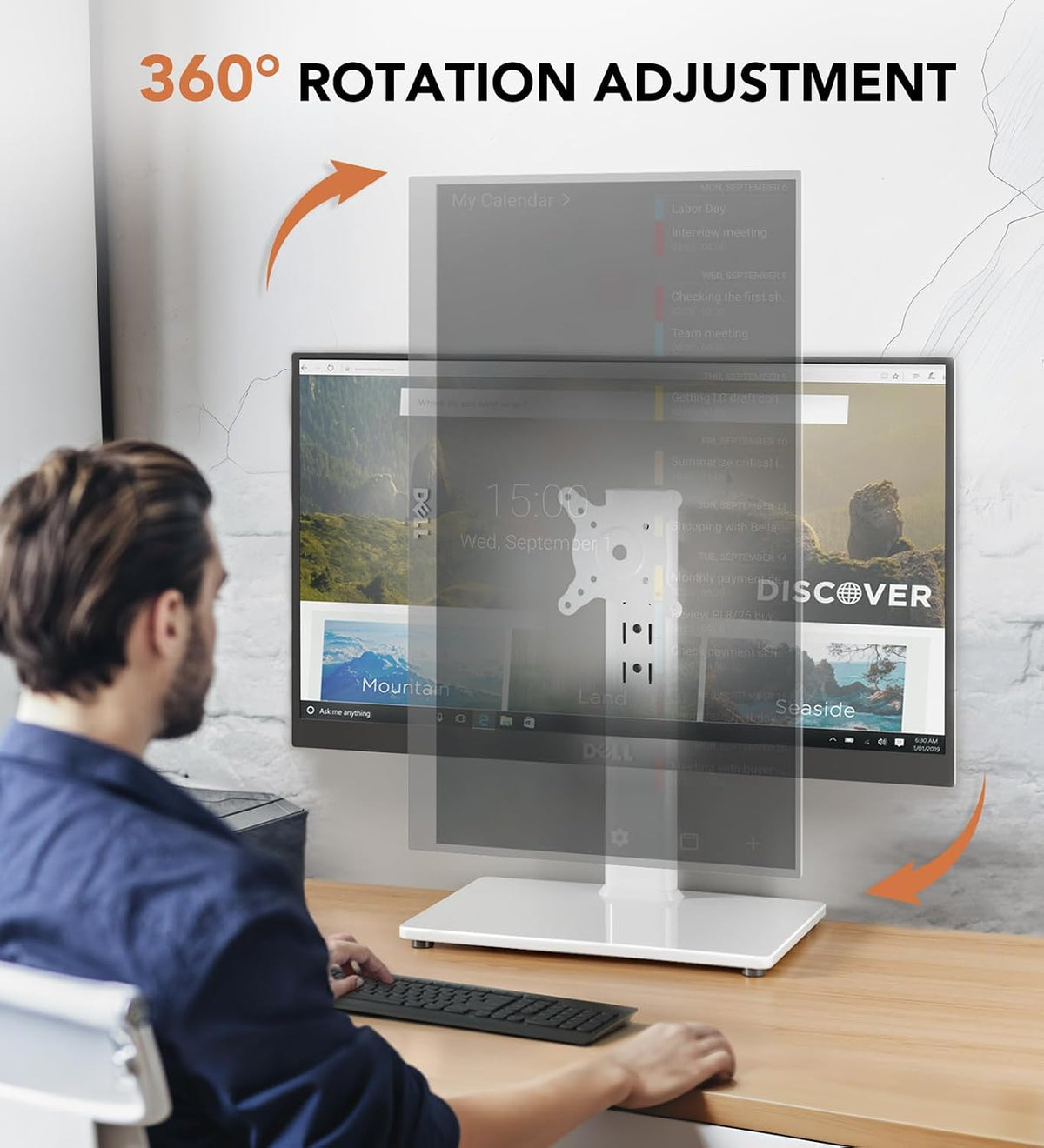 Single LCD Computer Monitor Free-Standing Desk Stand Mount Riser for 13 inch to 32 inch screen with Swivel, Height Adjustable, Rotation, Vesa Base Stand Holds One (1) Screen up to 77Lbs(HT05B-001))