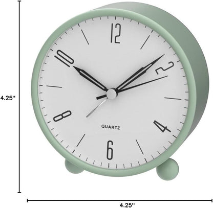 Analog Alarm Clock, 4 inch Super Silent Non Ticking Small Clock with Night Light, Battery Operated, Simple Design, Old Fashioned Style Ideal Decor, for Bedroom, Bedside, Desk, Adult, Gift, Green