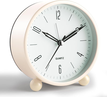 Analog Alarm Clock, 4 inch Super Silent Non Ticking Small Clock with Night Light, Battery Operated, Simple Design, Old Fashioned Style Ideal Decor, for Bedroom, Bedside, Desk, Adult, Gift, Green