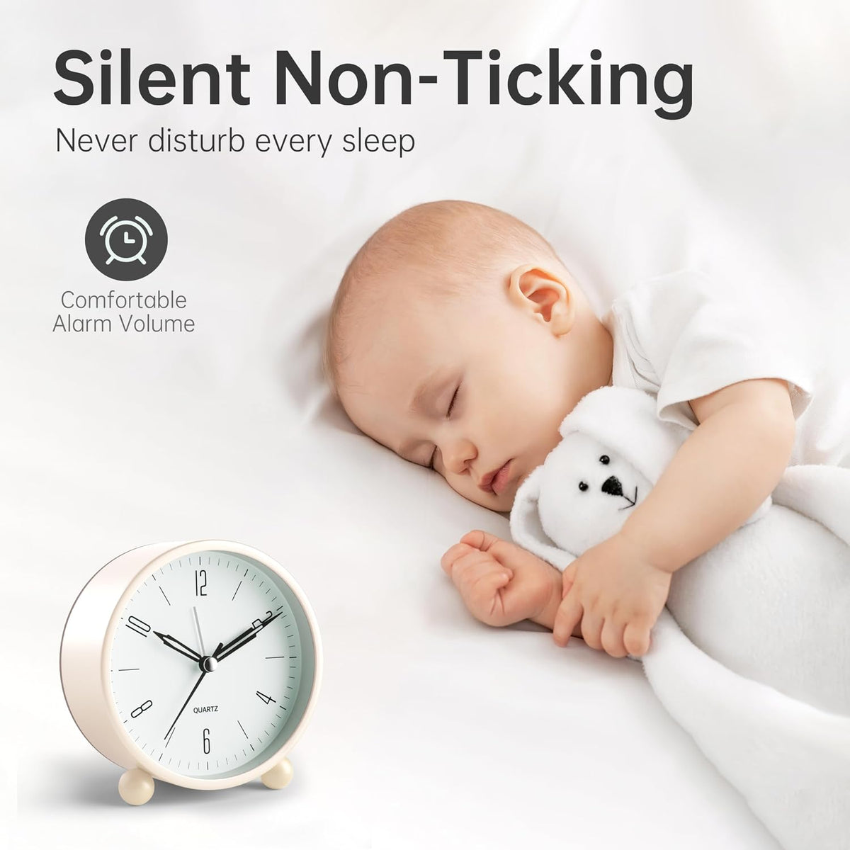 Analog Alarm Clock, 4 inch Super Silent Non Ticking Small Clock with Night Light, Battery Operated, Simple Design, Old Fashioned Style Ideal Decor, for Bedroom, Bedside, Desk, Adult, Gift, Green