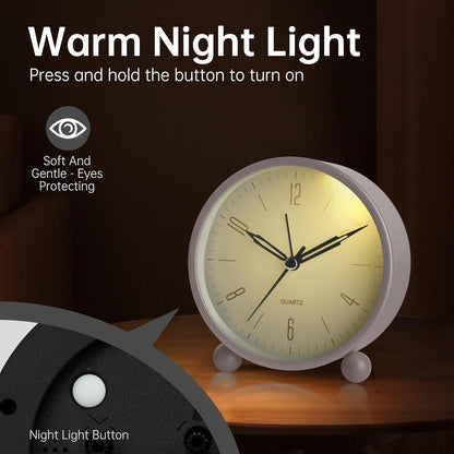 Analog Alarm Clock, 4 inch Super Silent Non Ticking Small Clock with Night Light, Battery Operated, Simple Design, Old Fashioned Style Ideal Decor, for Bedroom, Bedside, Desk, Adult, Gift, Green