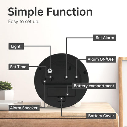 Analog Alarm Clock, 4 inch Super Silent Non Ticking Small Clock with Night Light, Battery Operated, Simple Design, Old Fashioned Style Ideal Decor, for Bedroom, Bedside, Desk, Adult, Gift, Green
