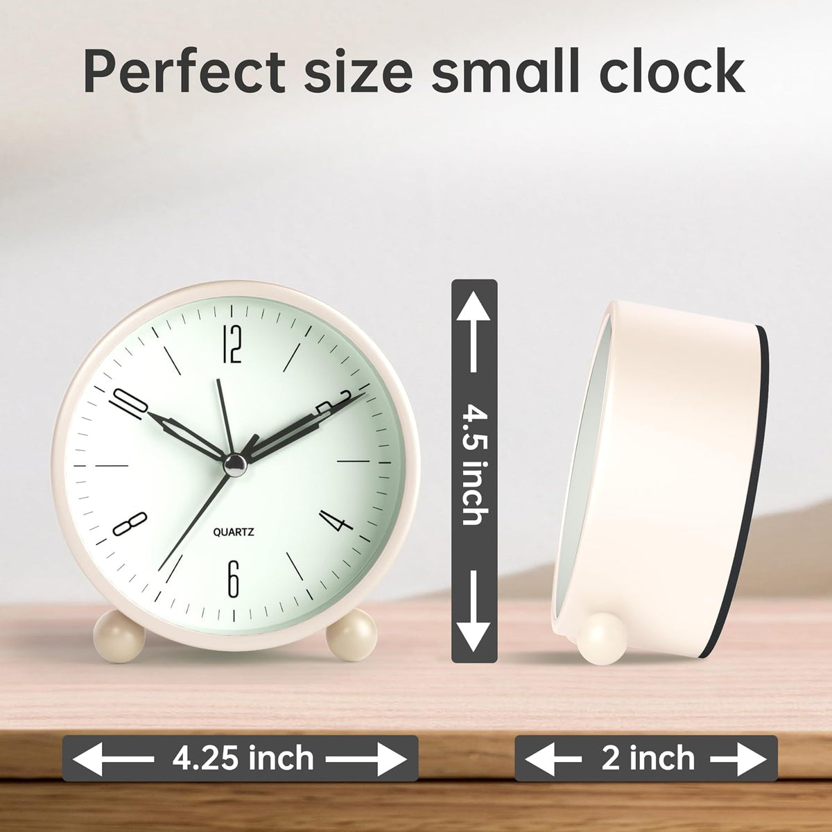 Analog Alarm Clock, 4 inch Super Silent Non Ticking Small Clock with Night Light, Battery Operated, Simple Design, Old Fashioned Style Ideal Decor, for Bedroom, Bedside, Desk, Adult, Gift, Green