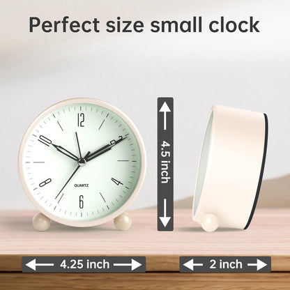 Analog Alarm Clock, 4 inch Super Silent Non Ticking Small Clock with Night Light, Battery Operated, Simple Design, Old Fashioned Style Ideal Decor, for Bedroom, Bedside, Desk, Adult, Gift, Green