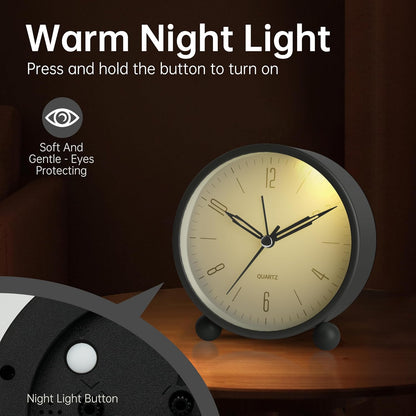 Analog Alarm Clock, 4 inch Super Silent Non Ticking Small Clock with Night Light, Battery Operated, Simple Design, Old Fashioned Style Ideal Decor, for Bedroom, Bedside, Desk, Adult, Gift, Green