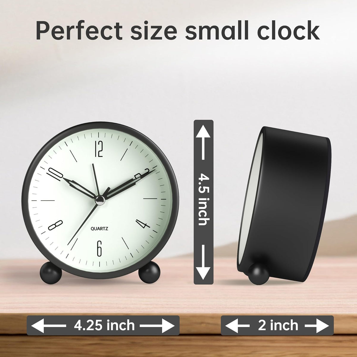 Analog Alarm Clock, 4 inch Super Silent Non Ticking Small Clock with Night Light, Battery Operated, Simple Design, Old Fashioned Style Ideal Decor, for Bedroom, Bedside, Desk, Adult, Gift, Green