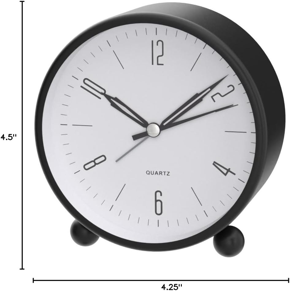 Analog Alarm Clock, 4 inch Super Silent Non Ticking Small Clock with Night Light, Battery Operated, Simple Design, Old Fashioned Style Ideal Decor, for Bedroom, Bedside, Desk, Adult, Gift, Green