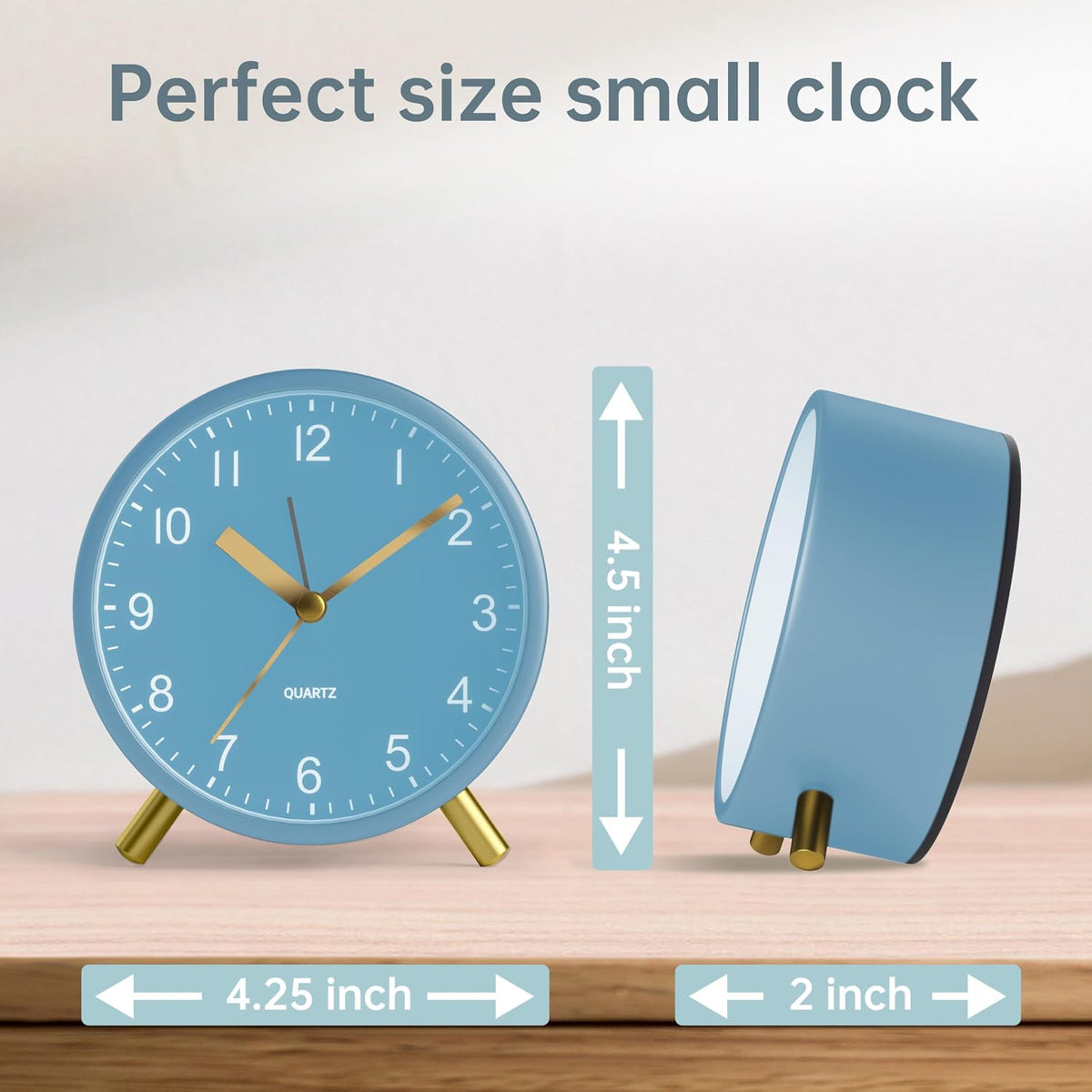 Analog Alarm Clock, 4 inch Super Silent Non Ticking Small Clock with Night Light, Battery Operated, Simple Design, Old Fashioned Style Ideal Decor, for Bedroom, Bedside, Desk, Adult, Gift, Green