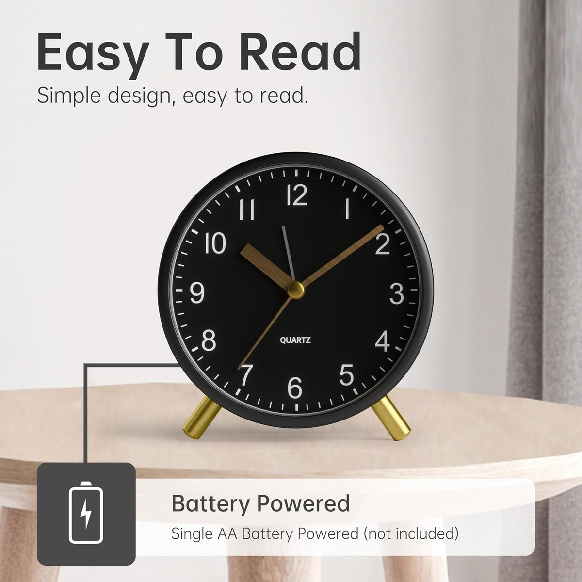Analog Alarm Clock, 4 inch Super Silent Non Ticking Small Clock with Night Light, Battery Operated, Simple Design, Old Fashioned Style Ideal Decor, for Bedroom, Bedside, Desk, Adult, Gift, Green