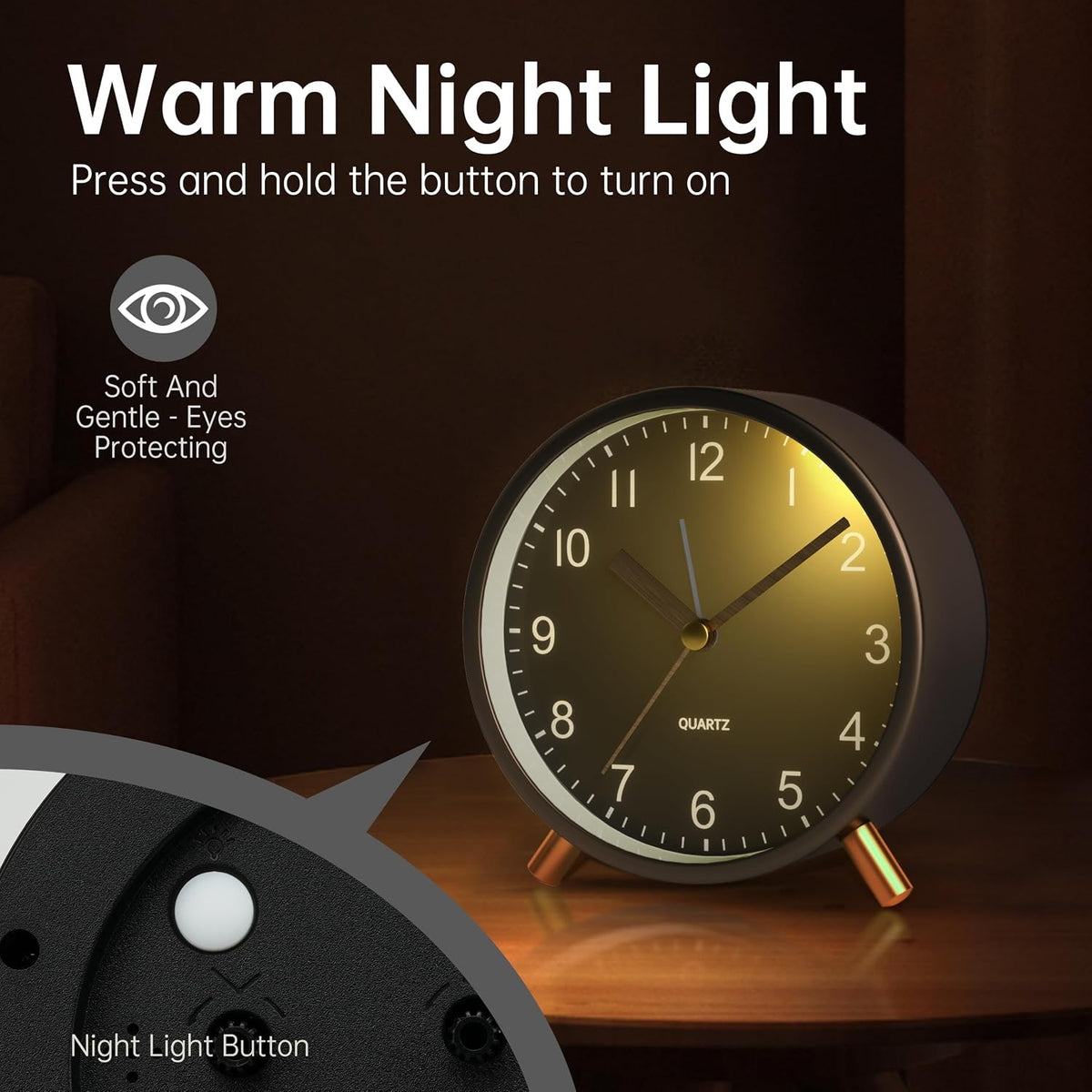 Analog Alarm Clock, 4 inch Super Silent Non Ticking Small Clock with Night Light, Battery Operated, Simple Design, Old Fashioned Style Ideal Decor, for Bedroom, Bedside, Desk, Adult, Gift, Green