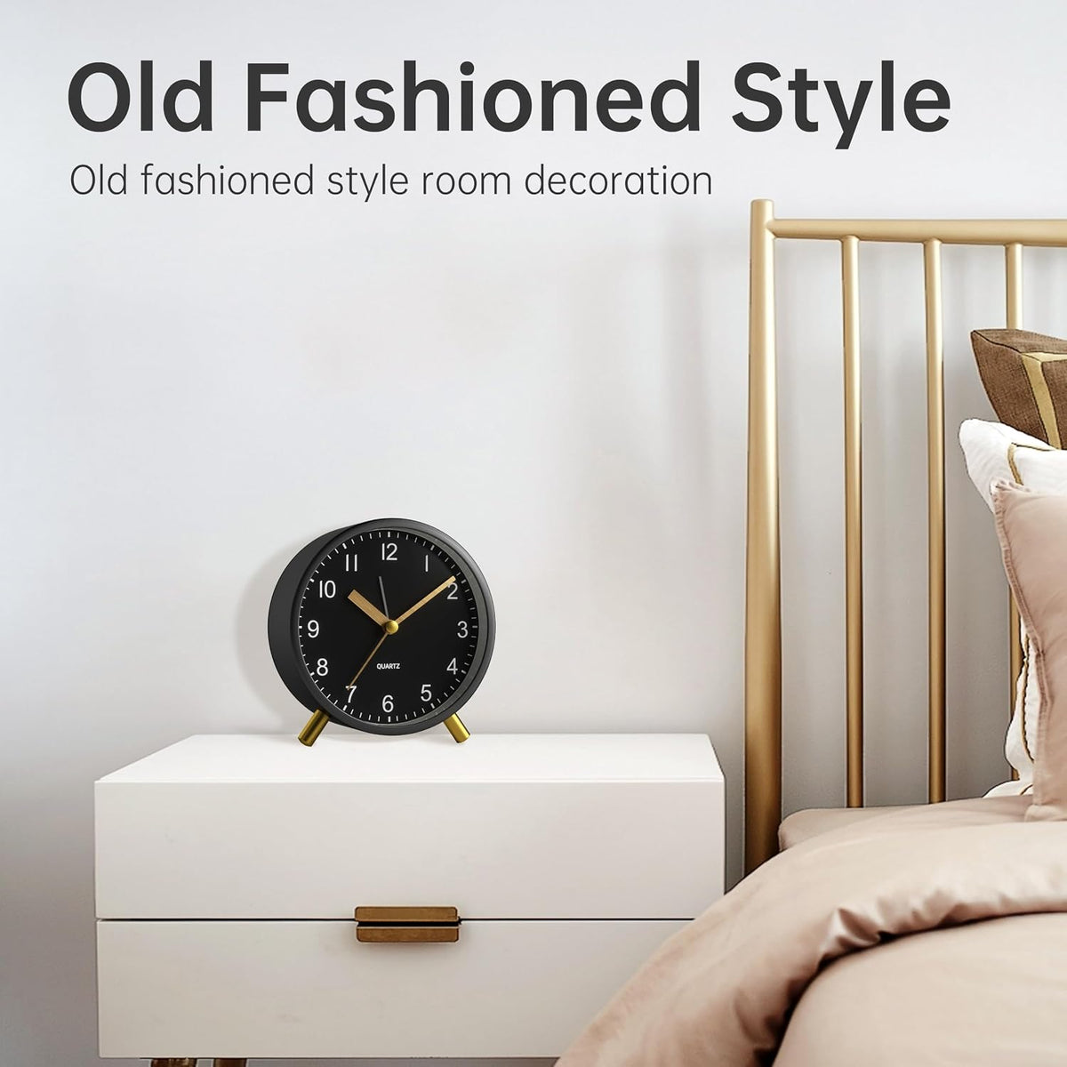 Analog Alarm Clock, 4 inch Super Silent Non Ticking Small Clock with Night Light, Battery Operated, Simple Design, Old Fashioned Style Ideal Decor, for Bedroom, Bedside, Desk, Adult, Gift, Green