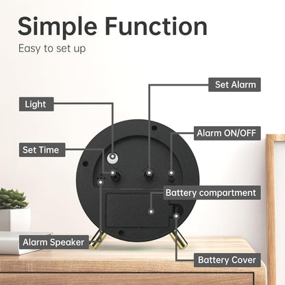 Analog Alarm Clock, 4 inch Super Silent Non Ticking Small Clock with Night Light, Battery Operated, Simple Design, Old Fashioned Style Ideal Decor, for Bedroom, Bedside, Desk, Adult, Gift, Green