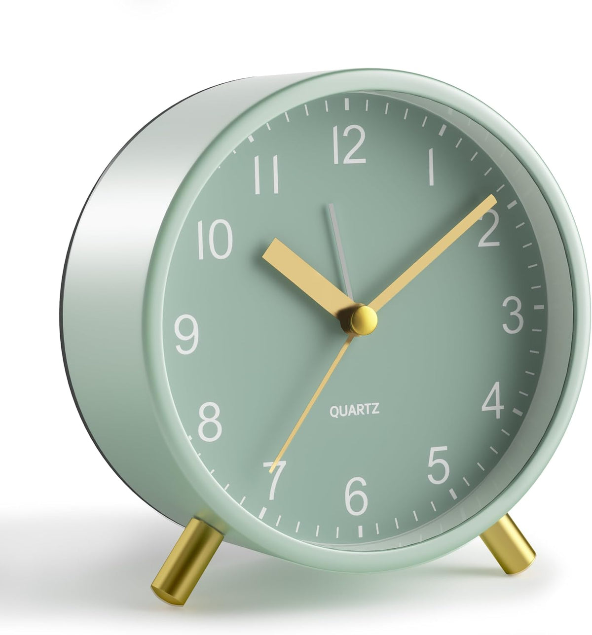 Analog Alarm Clock, 4 inch Super Silent Non Ticking Small Clock with Night Light, Battery Operated, Simple Design, Old Fashioned Style Ideal Decor, for Bedroom, Bedside, Desk, Adult, Gift, Green