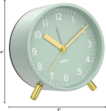 Analog Alarm Clock, 4 inch Super Silent Non Ticking Small Clock with Night Light, Battery Operated, Simple Design, Old Fashioned Style Ideal Decor, for Bedroom, Bedside, Desk, Adult, Gift, Green