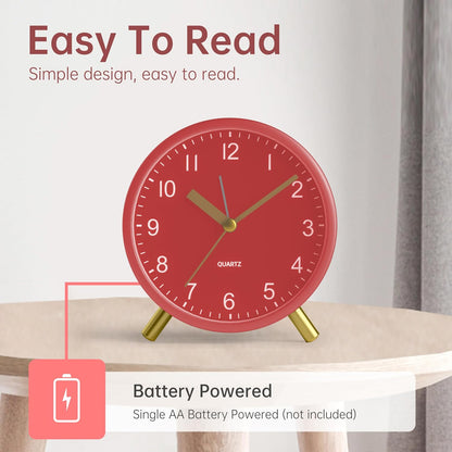 Analog Alarm Clock, 4 inch Super Silent Non Ticking Small Clock with Night Light, Battery Operated, Simple Design, Old Fashioned Style Ideal Decor, for Bedroom, Bedside, Desk, Adult, Gift, Green