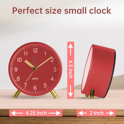 Analog Alarm Clock, 4 inch Super Silent Non Ticking Small Clock with Night Light, Battery Operated, Simple Design, Old Fashioned Style Ideal Decor, for Bedroom, Bedside, Desk, Adult, Gift, Green