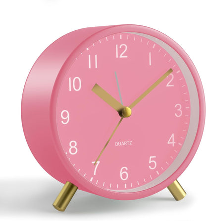 Analog Alarm Clock, 4 inch Super Silent Non Ticking Small Clock with Night Light, Battery Operated, Simple Design, Old Fashioned Style Ideal Decor, for Bedroom, Bedside, Desk, Adult, Gift, Green