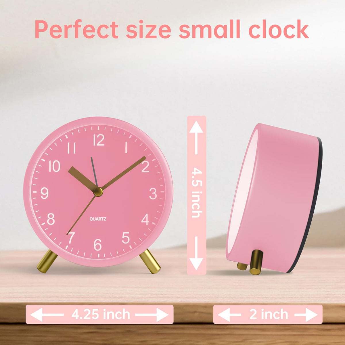 Analog Alarm Clock, 4 inch Super Silent Non Ticking Small Clock with Night Light, Battery Operated, Simple Design, Old Fashioned Style Ideal Decor, for Bedroom, Bedside, Desk, Adult, Gift, Green