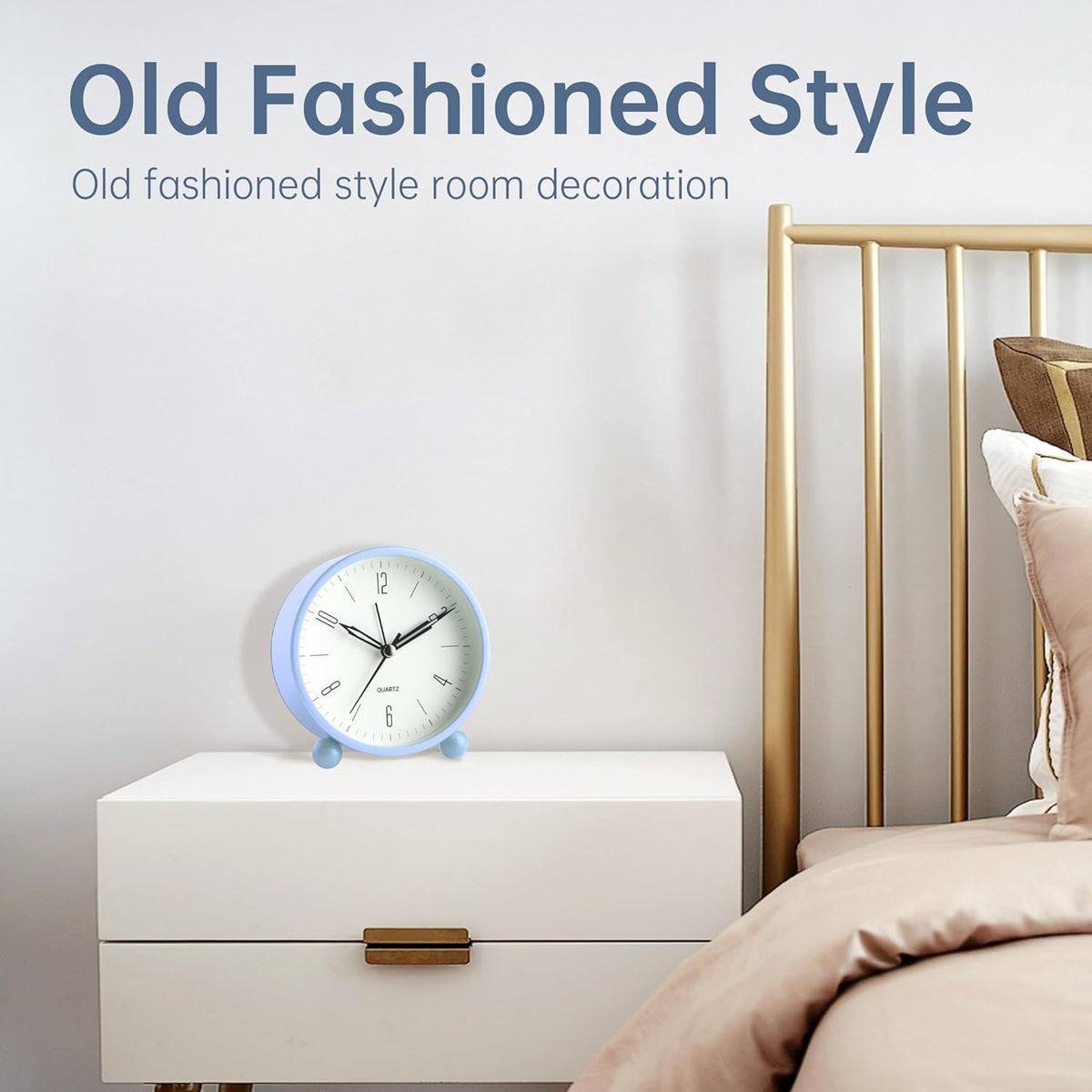 Analog Alarm Clock, 4 inch Super Silent Non Ticking Small Clock with Night Light, Battery Operated, Simple Design, Old Fashioned Style Ideal Decor, for Bedroom, Bedside, Desk, Adult, Gift, Green
