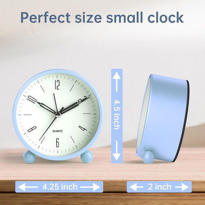 Analog Alarm Clock, 4 inch Super Silent Non Ticking Small Clock with Night Light, Battery Operated, Simple Design, Old Fashioned Style Ideal Decor, for Bedroom, Bedside, Desk, Adult, Gift, Green