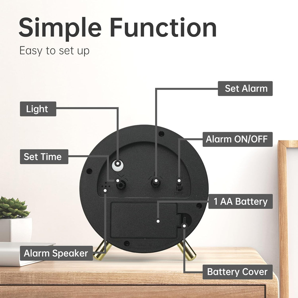 Analog Alarm Clock, 4 inch Super Silent Non Ticking Small Clock with Night Light, Battery Operated, Simple Design, Old Fashioned Style Ideal Decor, for Bedroom, Bedside, Desk, Adult, Gift, Green