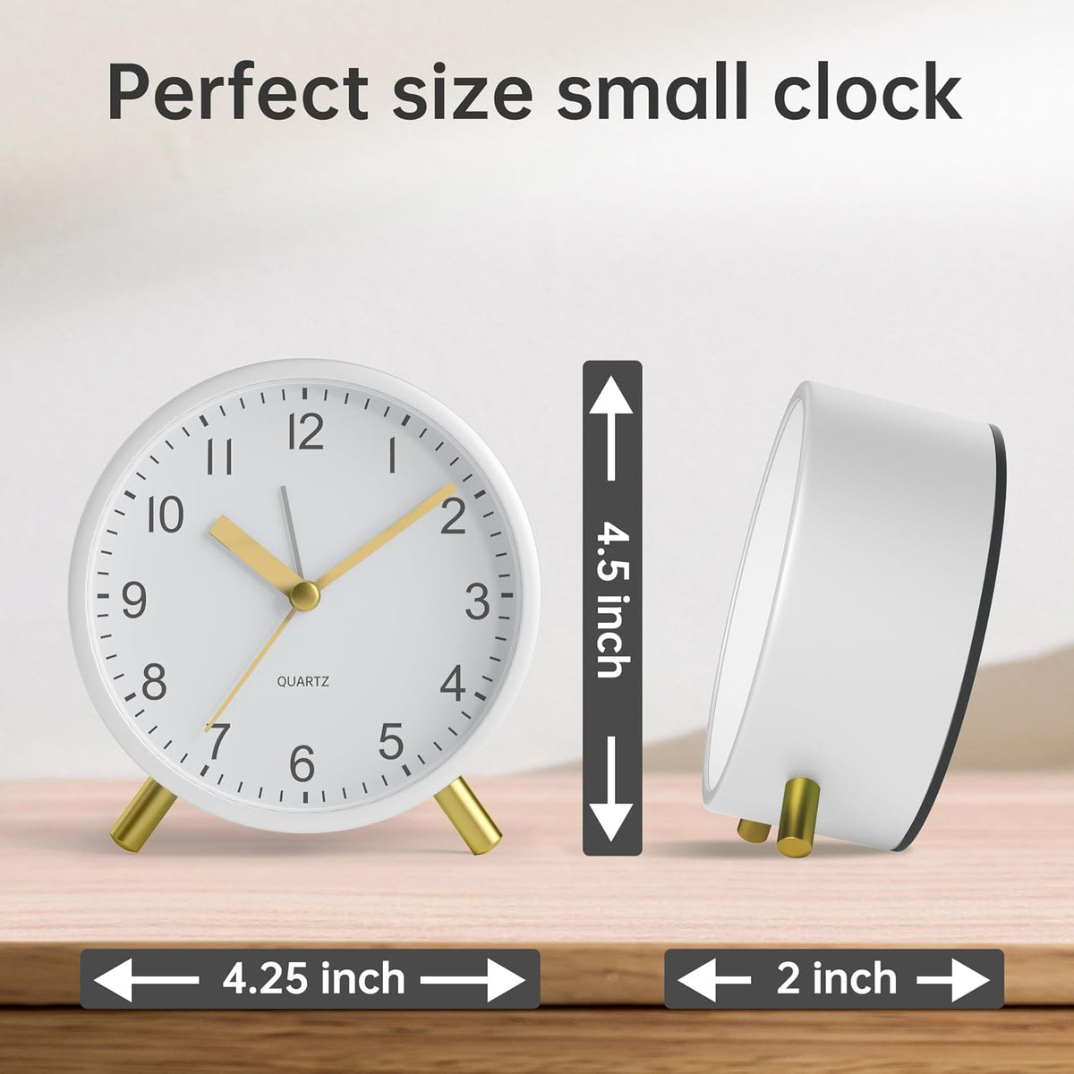 Analog Alarm Clock, 4 inch Super Silent Non Ticking Small Clock with Night Light, Battery Operated, Simple Design, Old Fashioned Style Ideal Decor, for Bedroom, Bedside, Desk, Adult, Gift, Green