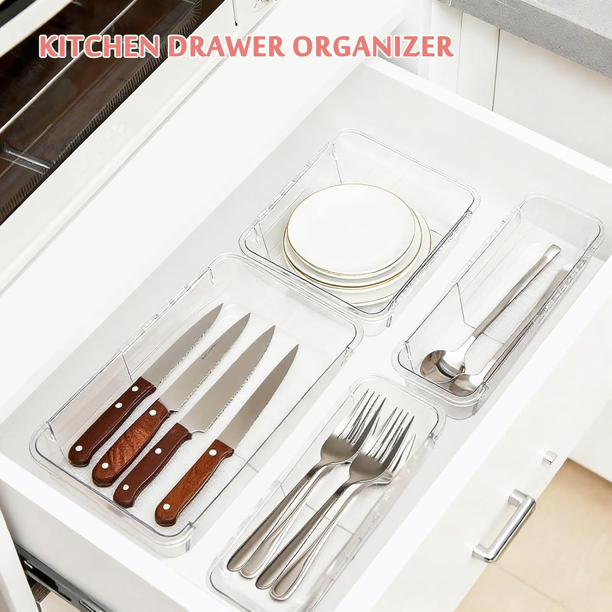 14 PCS Clear Expandable Drawer Organizer Trays for Bathroom & Vanity Drawer