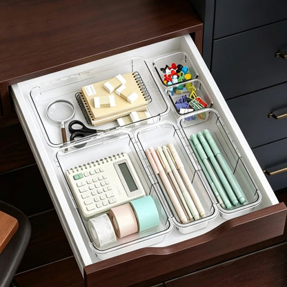 14 PCS Clear Expandable Drawer Organizer Trays for Bathroom & Vanity Drawer