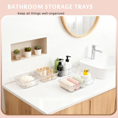 14 PCS Clear Expandable Drawer Organizer Trays for Bathroom & Vanity Drawer