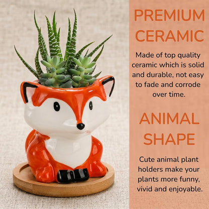 6 Pack Small Succulent Pots with Saucer, 3 Inch Cute Ceramic Animal Planter with Drainage Hole, Unique Air Plant Holder, Desktop Plant Flower Pot for Indoor Plants, Cactus, Garden, Home Decor
