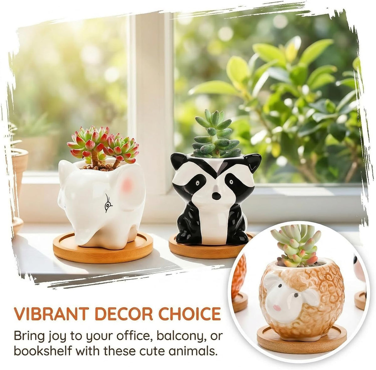 6 Pack Small Succulent Pots with Saucer, 3 Inch Cute Ceramic Animal Planter with Drainage Hole, Unique Air Plant Holder, Desktop Plant Flower Pot for Indoor Plants, Cactus, Garden, Home Decor