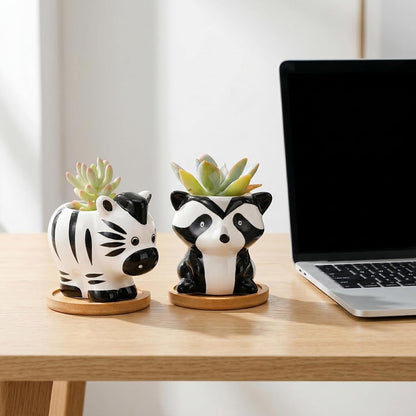 6 Pack Small Succulent Pots with Saucer, 3 Inch Cute Ceramic Animal Planter with Drainage Hole, Unique Air Plant Holder, Desktop Plant Flower Pot for Indoor Plants, Cactus, Garden, Home Decor