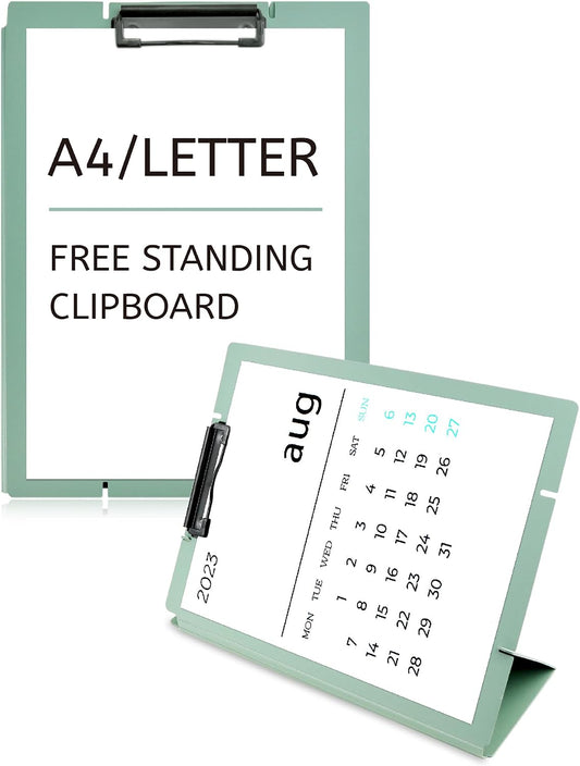 Free Standing Clipboard and Desktop Stand with Adjustable Buckles Easel Back - Foldable Stand and Document Holder for School, Office and Business Use (9.37 x 12.6 inches) (Green)