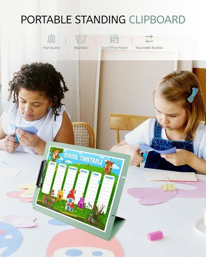 Free Standing Clipboard and Desktop Stand with Adjustable Buckles Easel Back - Foldable Stand and Document Holder for School, Office and Business Use (9.37 x 12.6 inches) (Green)