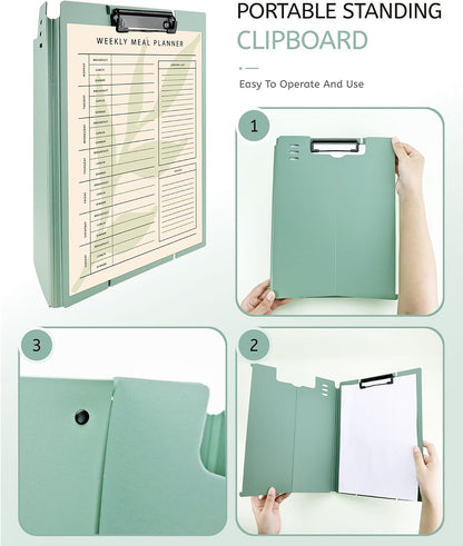 Free Standing Clipboard and Desktop Stand with Adjustable Buckles Easel Back - Foldable Stand and Document Holder for School, Office and Business Use (9.37 x 12.6 inches) (Green)