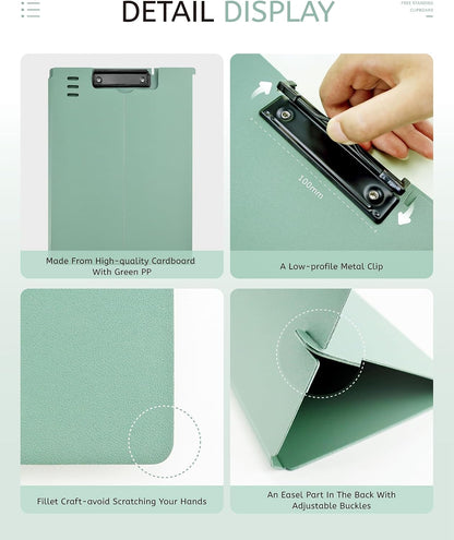Free Standing Clipboard and Desktop Stand with Adjustable Buckles Easel Back - Foldable Stand and Document Holder for School, Office and Business Use (9.37 x 12.6 inches) (Green)
