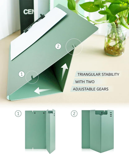 Free Standing Clipboard and Desktop Stand with Adjustable Buckles Easel Back - Foldable Stand and Document Holder for School, Office and Business Use (9.37 x 12.6 inches) (Green)