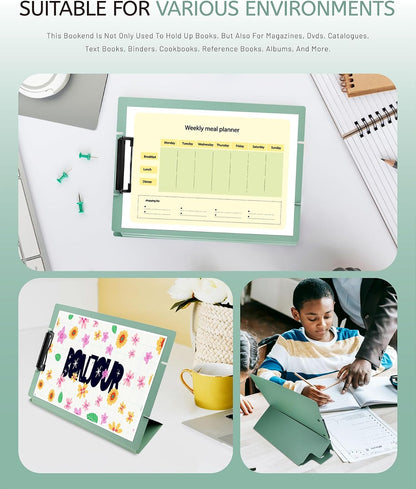 Free Standing Clipboard and Desktop Stand with Adjustable Buckles Easel Back - Foldable Stand and Document Holder for School, Office and Business Use (9.37 x 12.6 inches) (Green)