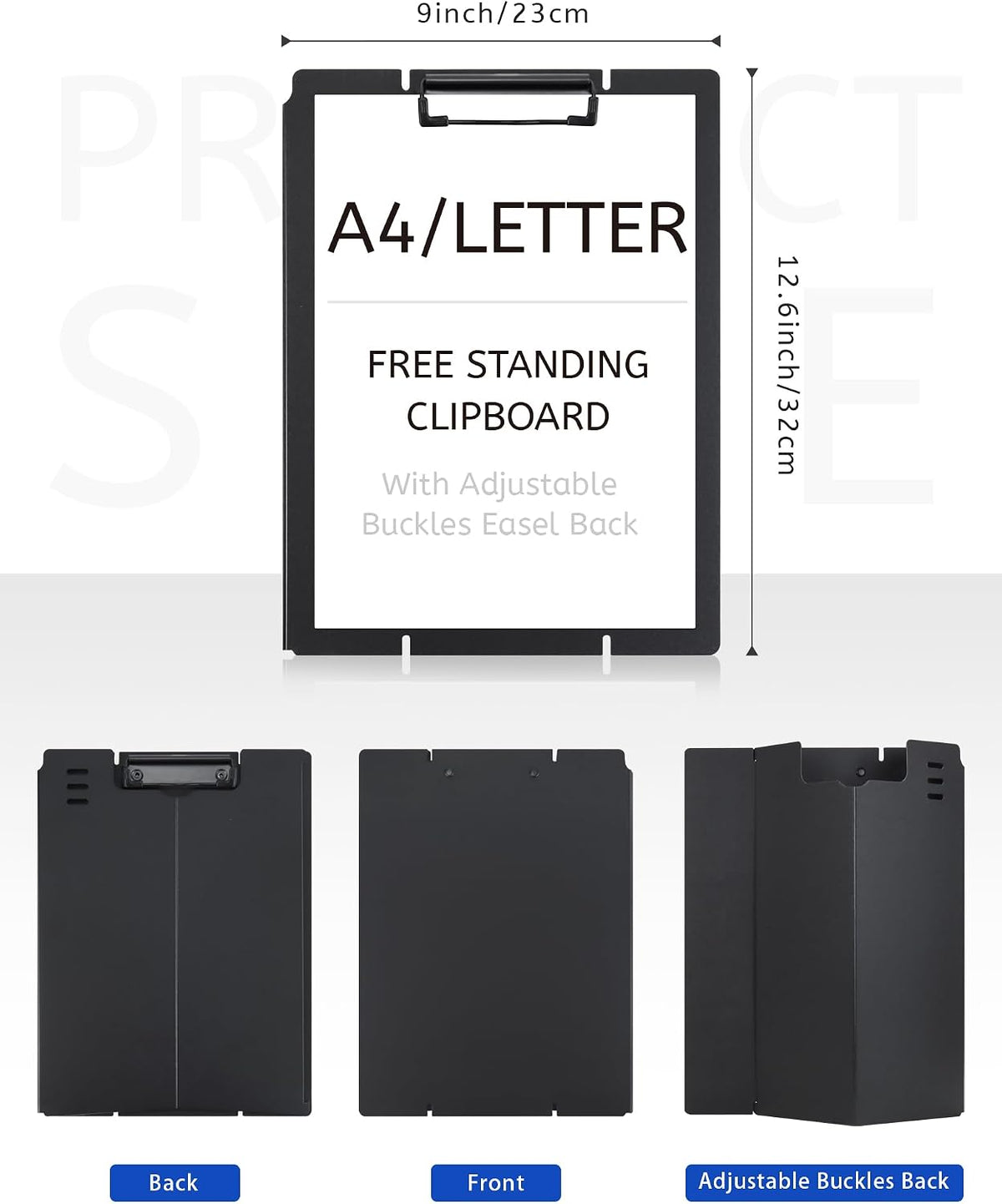 Free Standing Clipboard and Desktop Stand with Adjustable Buckles Easel Back - Foldable Stand and Document Holder for School, Office and Business Use (9.37 x 12.6 inches) (Green)