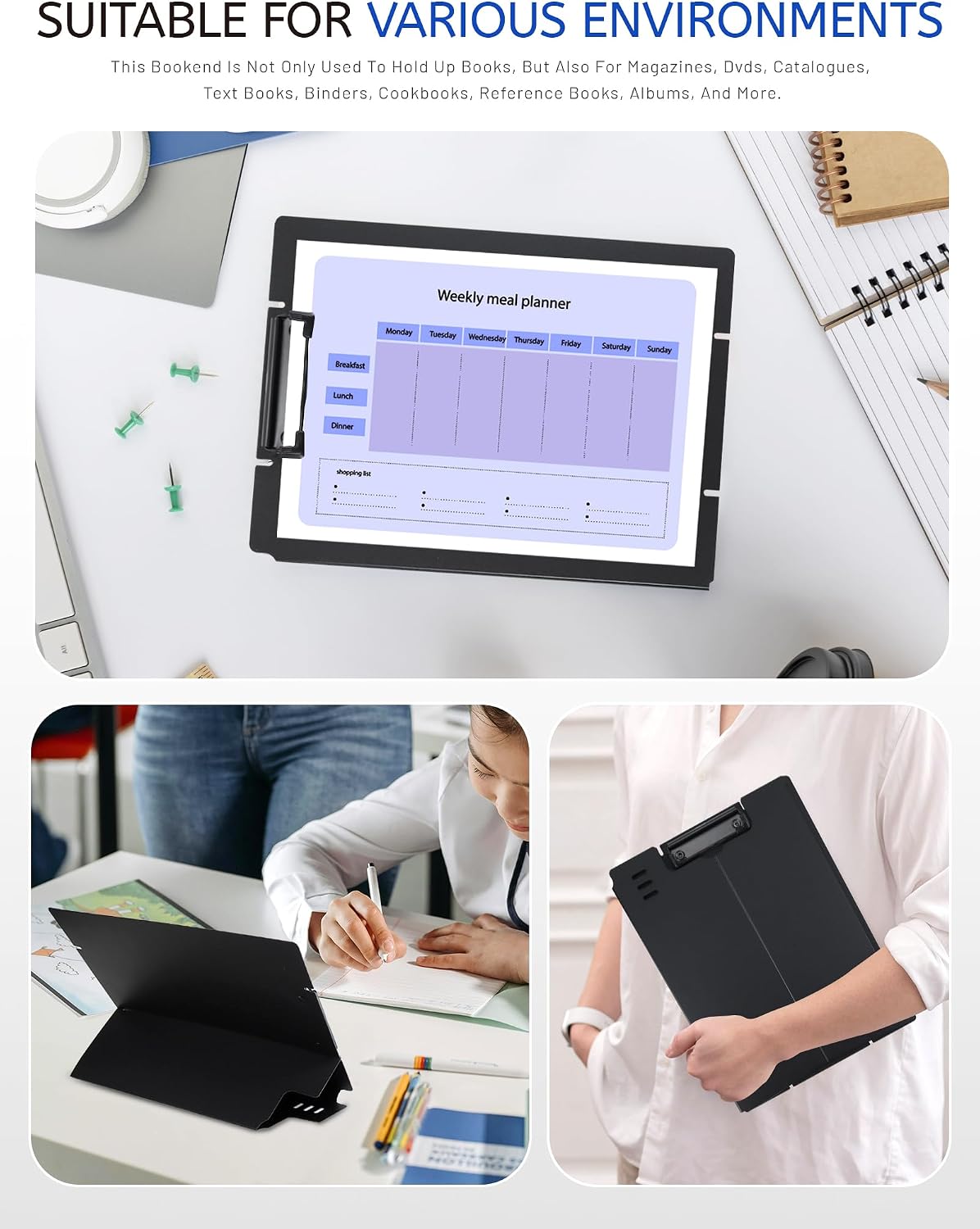 Free Standing Clipboard and Desktop Stand with Adjustable Buckles Easel Back - Foldable Stand and Document Holder for School, Office and Business Use (9.37 x 12.6 inches) (Green)