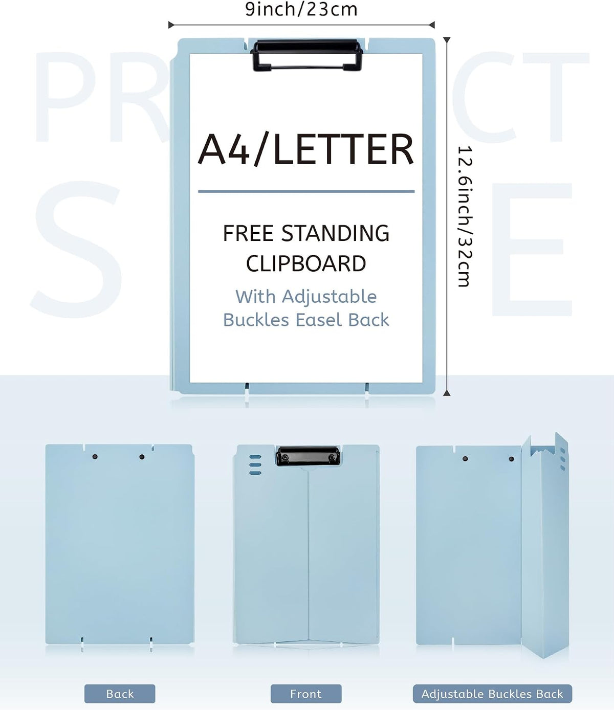 Free Standing Clipboard and Desktop Stand with Adjustable Buckles Easel Back - Foldable Stand and Document Holder for School, Office and Business Use (9.37 x 12.6 inches) (Green)