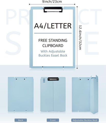 Free Standing Clipboard and Desktop Stand with Adjustable Buckles Easel Back - Foldable Stand and Document Holder for School, Office and Business Use (9.37 x 12.6 inches) (Green)